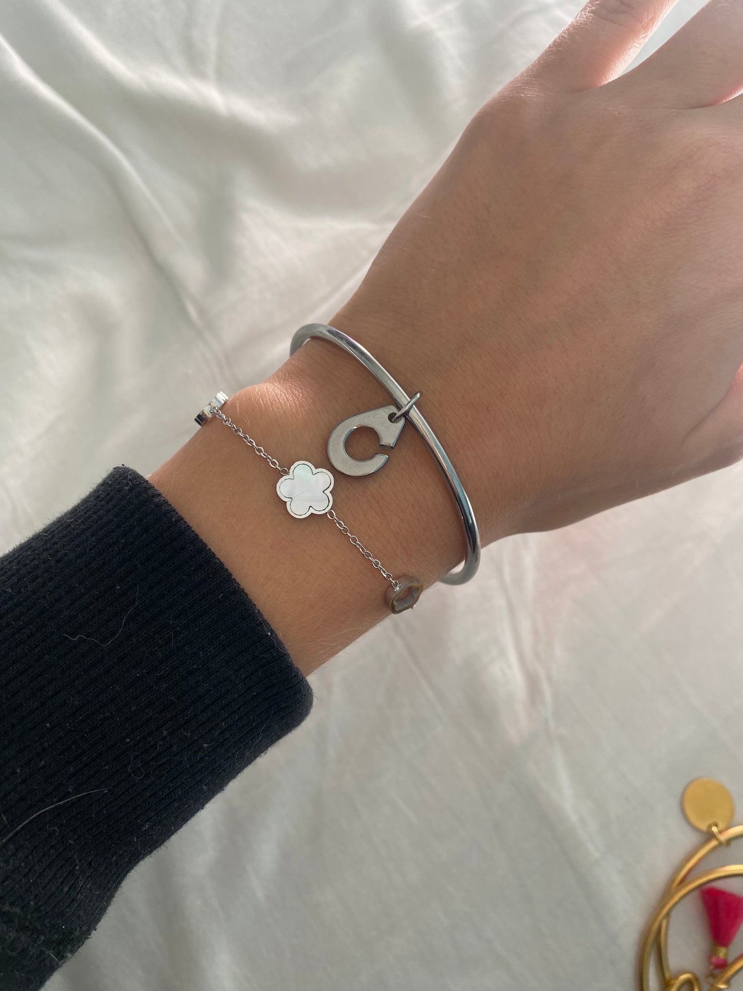 bracelet trèfle en acier inoxydable ajustable