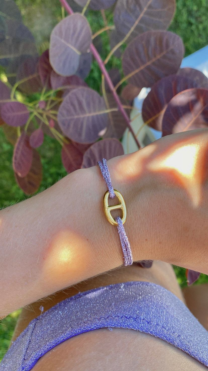 bracelet cordon pailleté grande maille marine