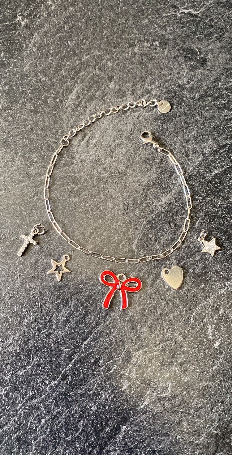 charm argenté noeud coquette rose/rouge