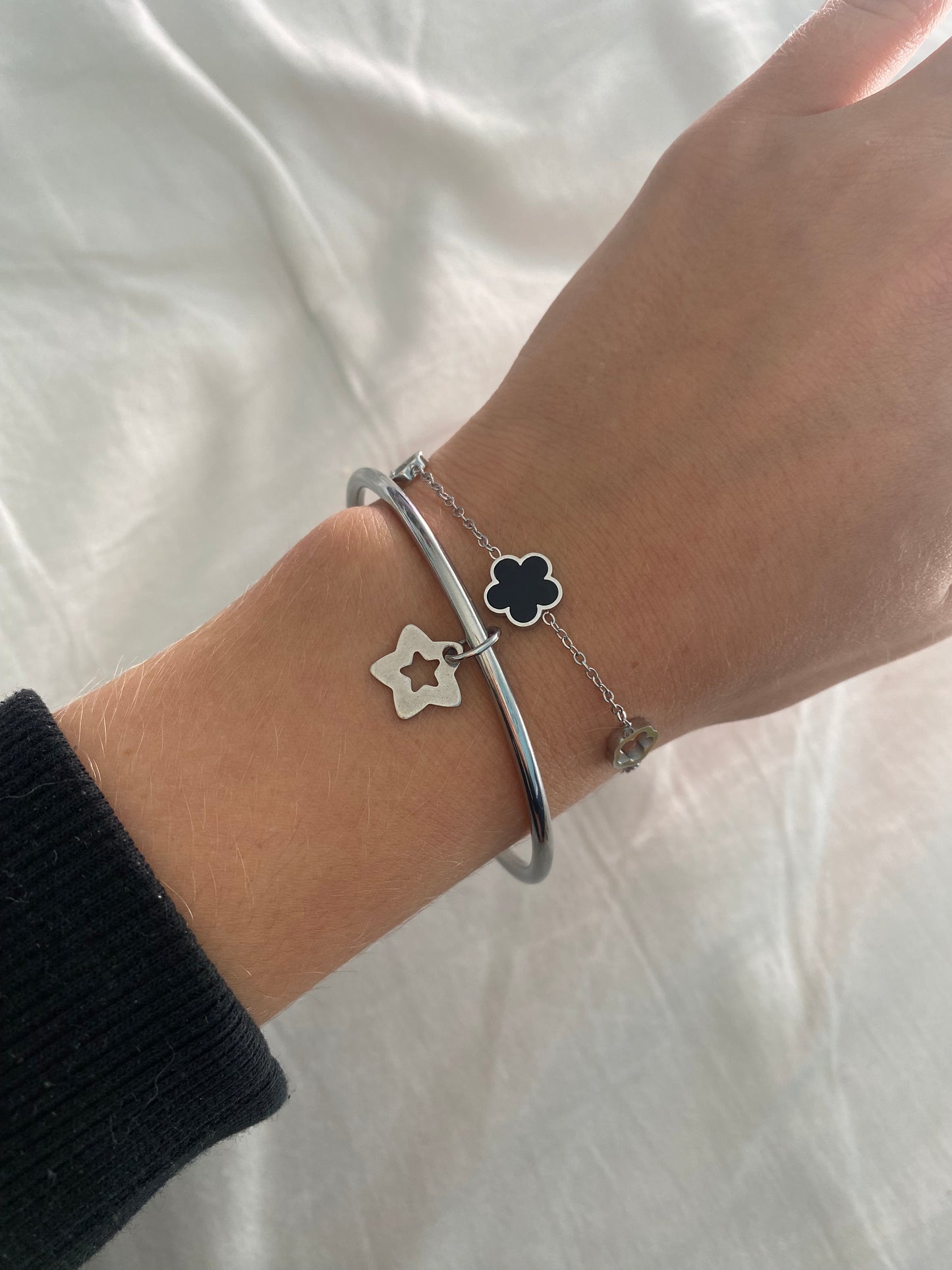 bracelet trèfle en acier inoxydable ajustable