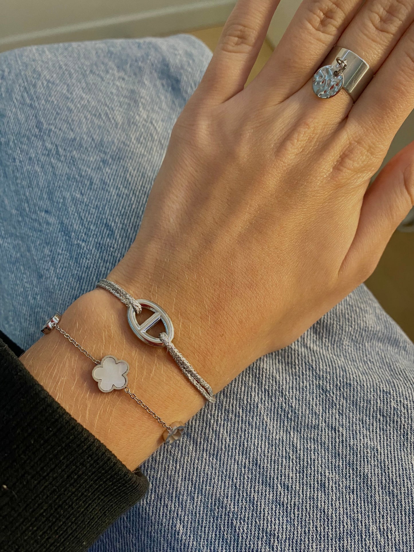 bracelet trèfle en acier inoxydable ajustable