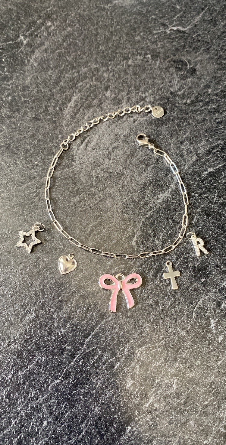 charm argenté noeud coquette rose/rouge