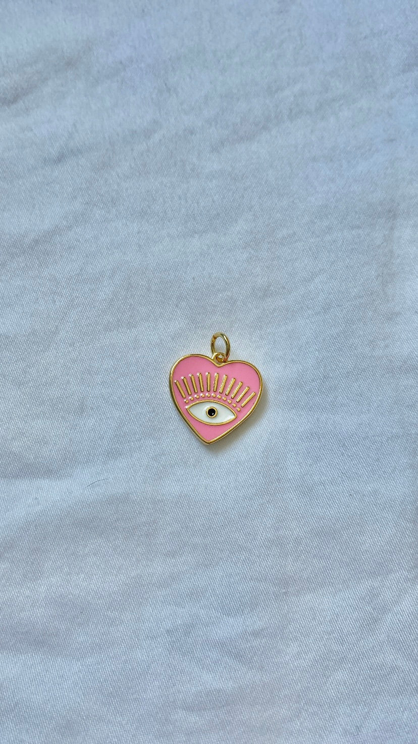 charm coeur rose œil