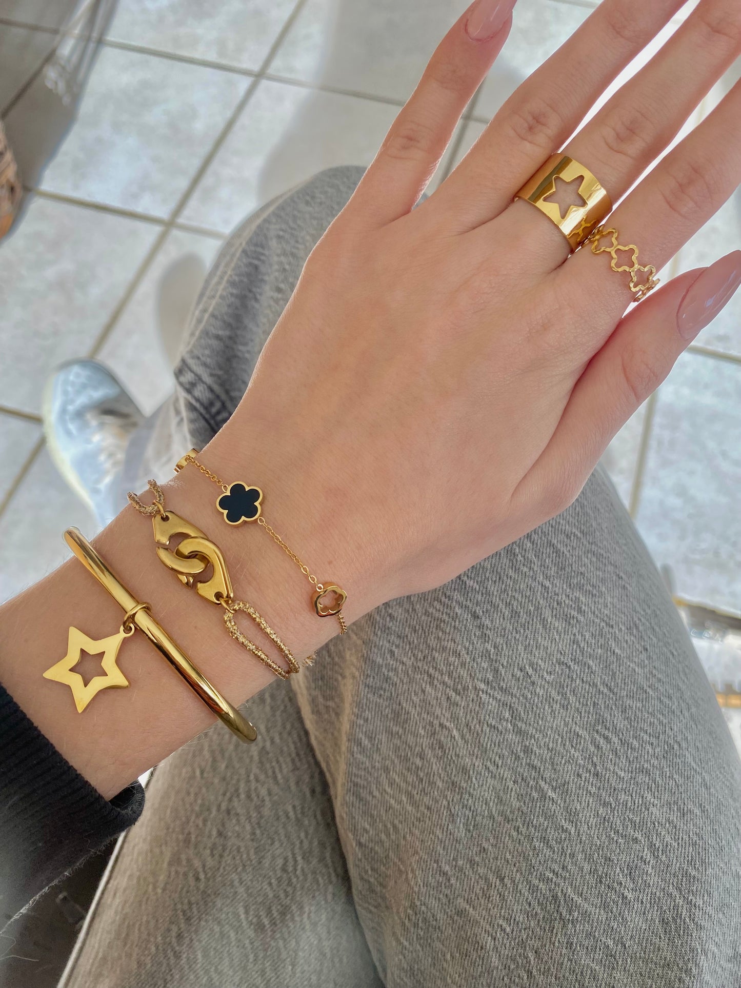 bracelet trèfle en acier inoxydable ajustable