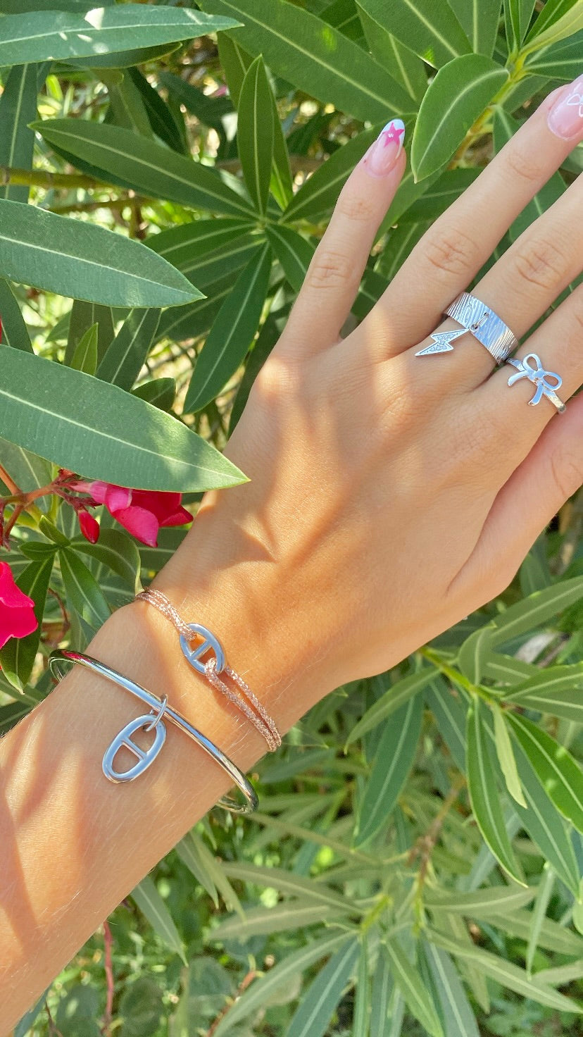 bracelet cordon pailleté petite maille marine