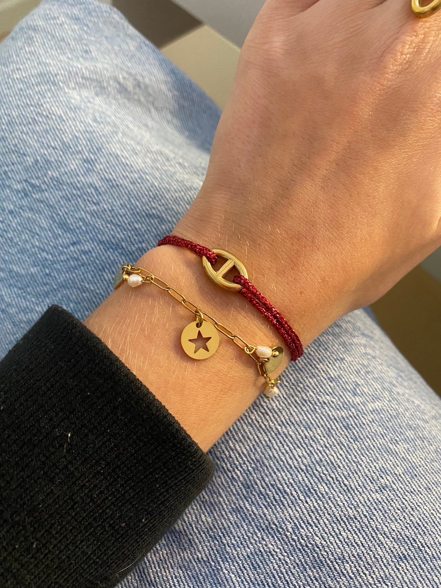 bracelet cordon pailleté petite maille marine