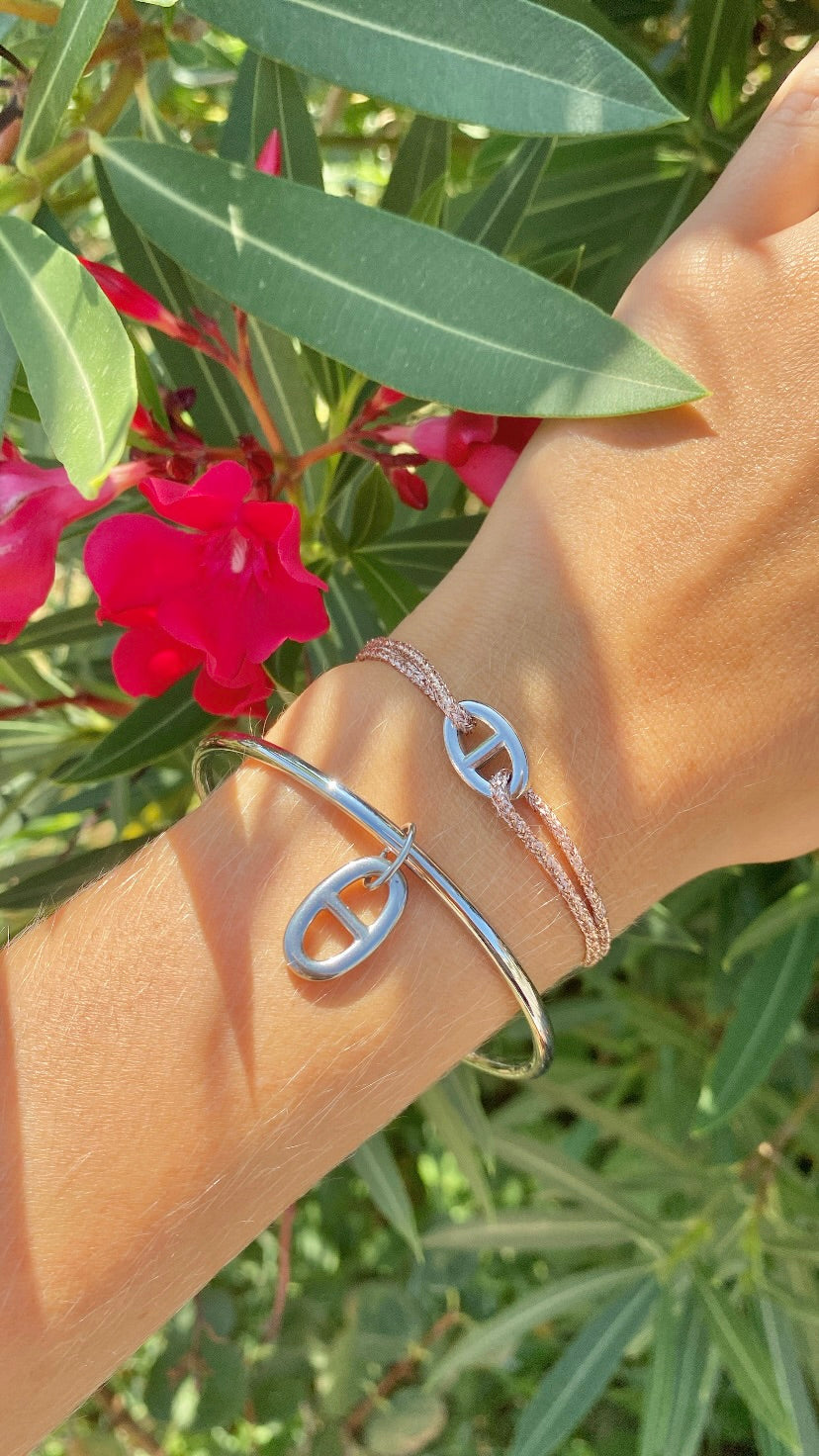 bracelet cordon pailleté petite maille marine